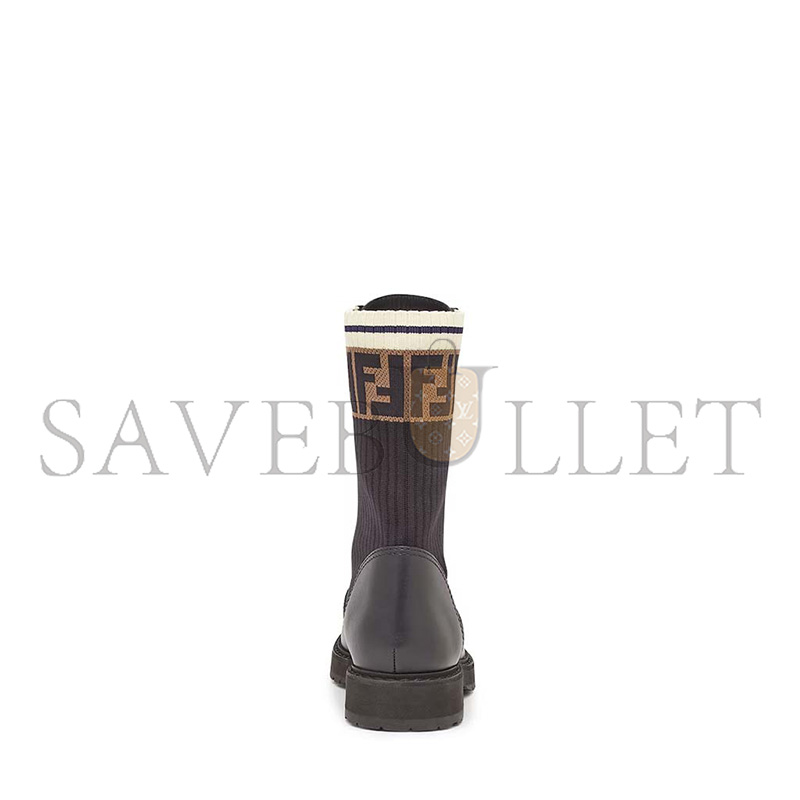FENDI ROCKOKO BLACK LEATHER BIKER BOOTS WITH STRETCH FABRIC 8T6780A3H4F13MC